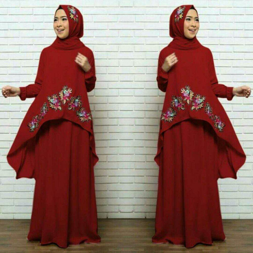 Newone Shop Nheza Gamis Syari Wanita - Baju Muslim Wanita Bordir Bunga - Terbaru