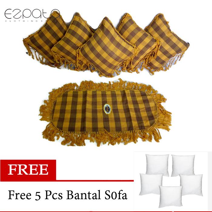 Ezpata Set (SBK) 5 Sarung Bantal Kursi +Taplak Meja Tamu Bahan Tenun Rumbai Motif Kotak-Kotak - Free 5 Pc Silicone Ezpata Set (SBK) 5 Sarung Bantal Kursi +Taplak Meja Tamu Bahan Tenun Rumbai Motif Kotak-Kotak - Free 5 Pc Silicone