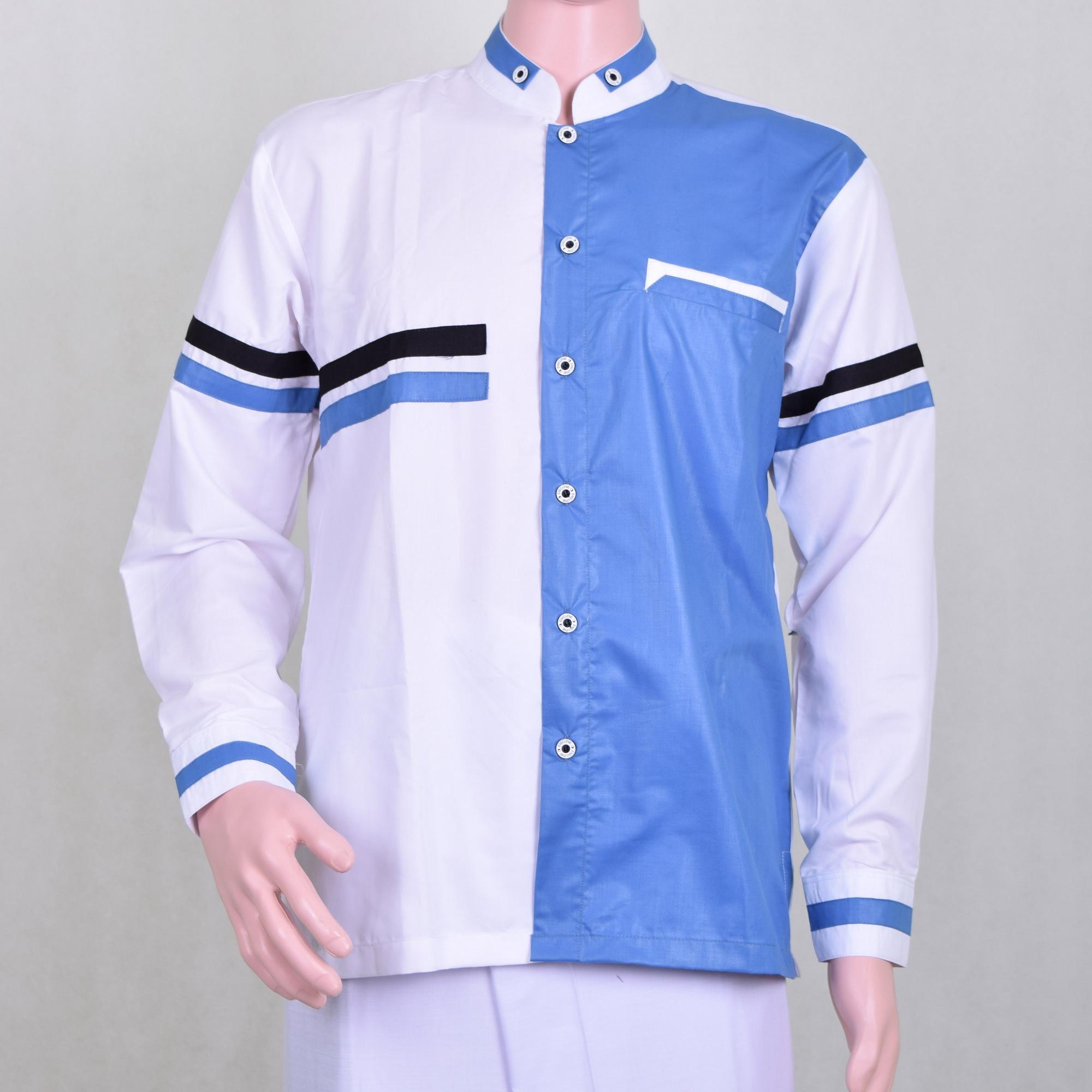 Baju Koko Pria Putih Motif Kombinasi Biru Muda Berkualitas Keren dan Berwibawa