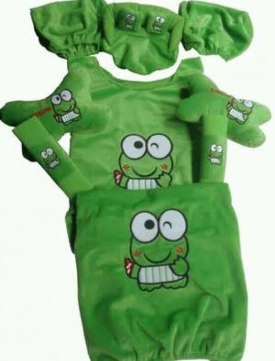 Bantal set 5in1 mobil murah motif keropi warna hijau / Aksesoris interior bantal mobil 5 in 1 unik lucu model kodok keropi warna hijau tua / Tempat tissue keropi / sarung bantal lucu cewek