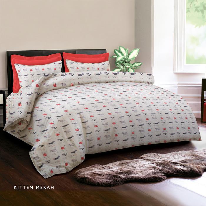 Bedcover King Rabbit - Kitten Merah Uk. SINGLE - KBBDiK