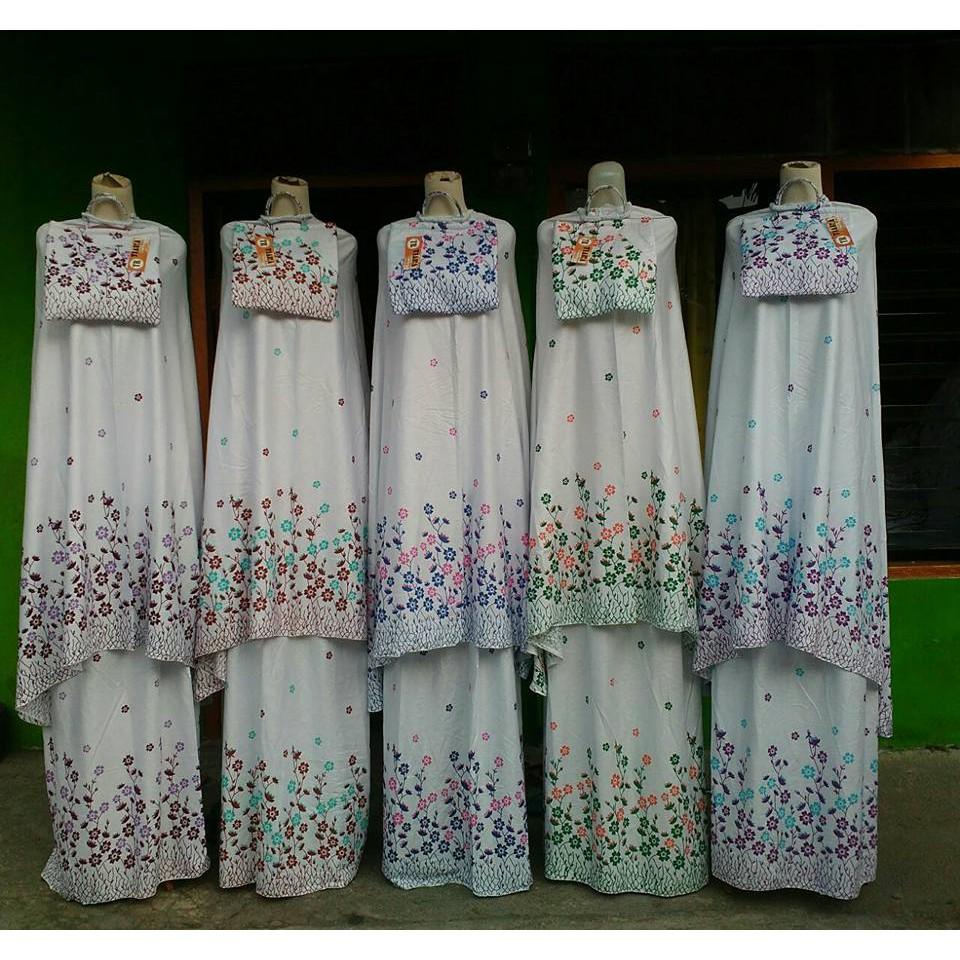 Mukenah Setelan Katun Bali Batik warna Traveling Jumbo Dewasa Murah/Mukena Batik Bunga/Haji Umroh ungu