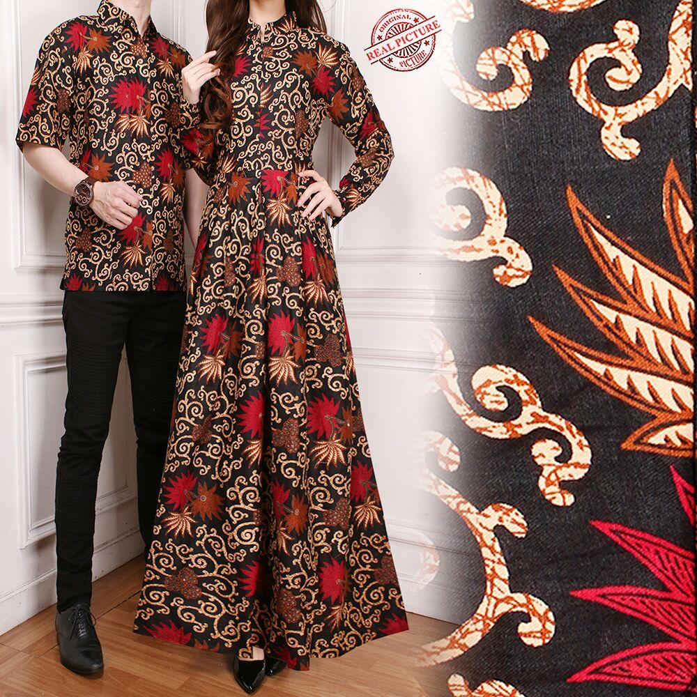 Glow fashion Couple batik dress maxi panjang wanita jumbo long dress dan atasan kemeja pria shirt Bethie