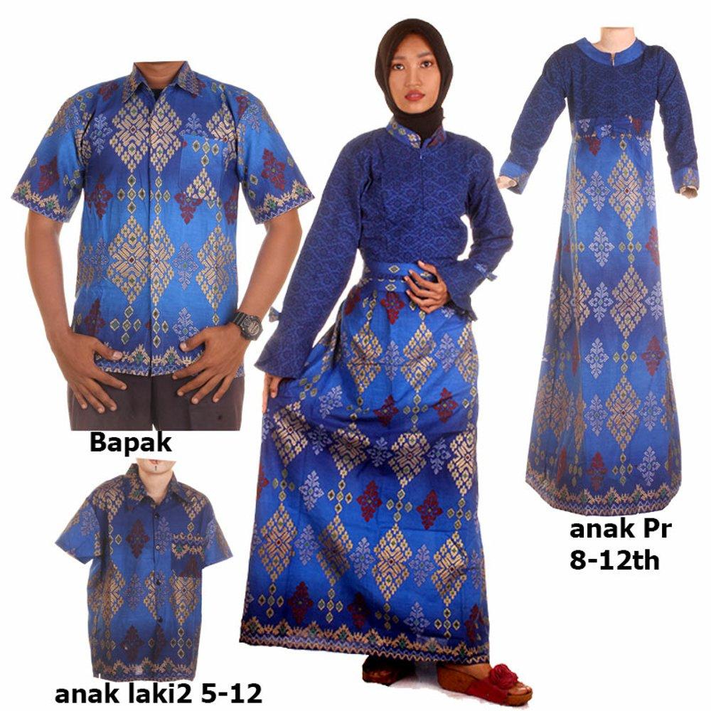 baju couple gamis batik keluarga bahan katun terbaru warna biru JB Pro do Dewi