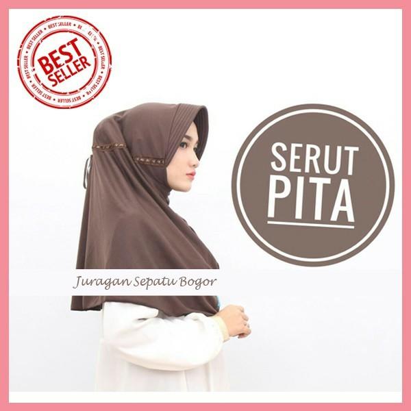 Jilbab serut pita KAOS hijab sekolah bergo model RABBANI