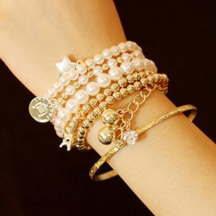 1 set gelang mutiara emas bintang / bracelet pearl gold star JGE004