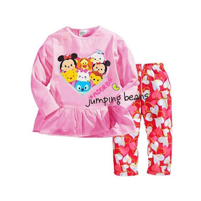 PROMO SALE - SE1707 - BAJU SETELAN KAOS CELANA ANAK CEWEK PEREMPUAN TSUM TSUM PINK F001