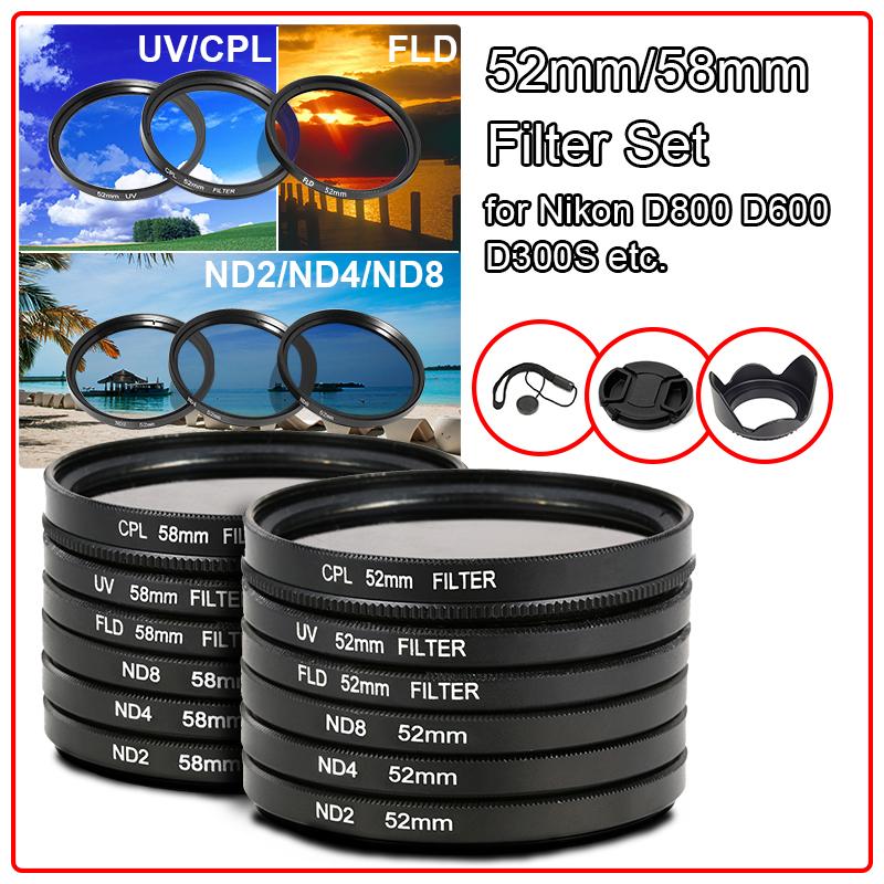 Filter Set + Lens Hood 52mm for Nikon D800 D600 D300S D7000 D5200 D5100 LF133