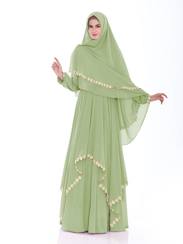 Gamis Syari Elegan Edisi Lebaran Olive Hijau Mint