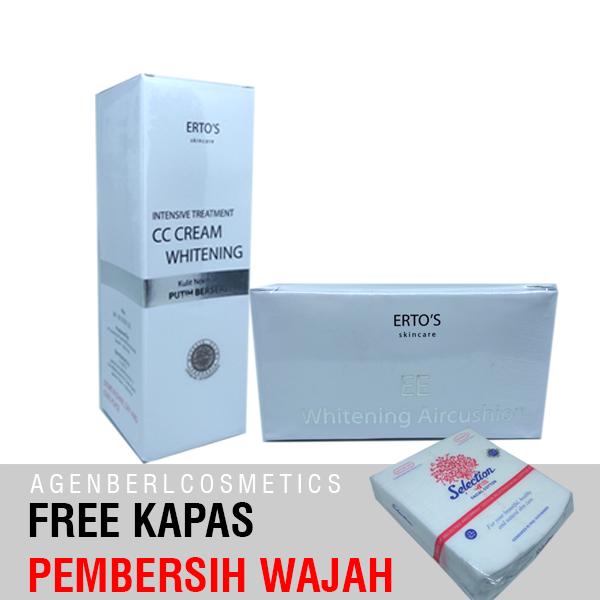 Paket 2in1 Ertos CC Cream + Ertos EE Whitening Air Cushion Original - Bedak EE Ertos dan CC Cream FREE KAPAS PEMBERSIH WAJAH