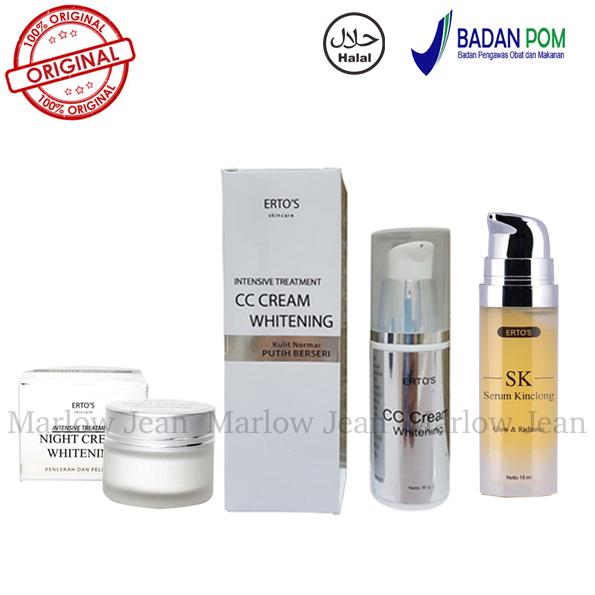 Erto's Paket Ertos Original CC Cream Ertos Night Cream Ertos Serum Kinclong Pemutih Wajah Alami dan Aman - 3 Item