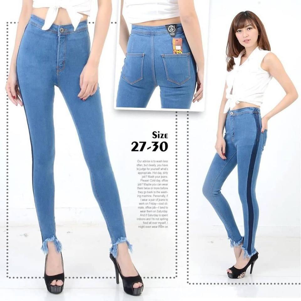 tokolobo celana jeans wanita Hightwaist punny List sobek