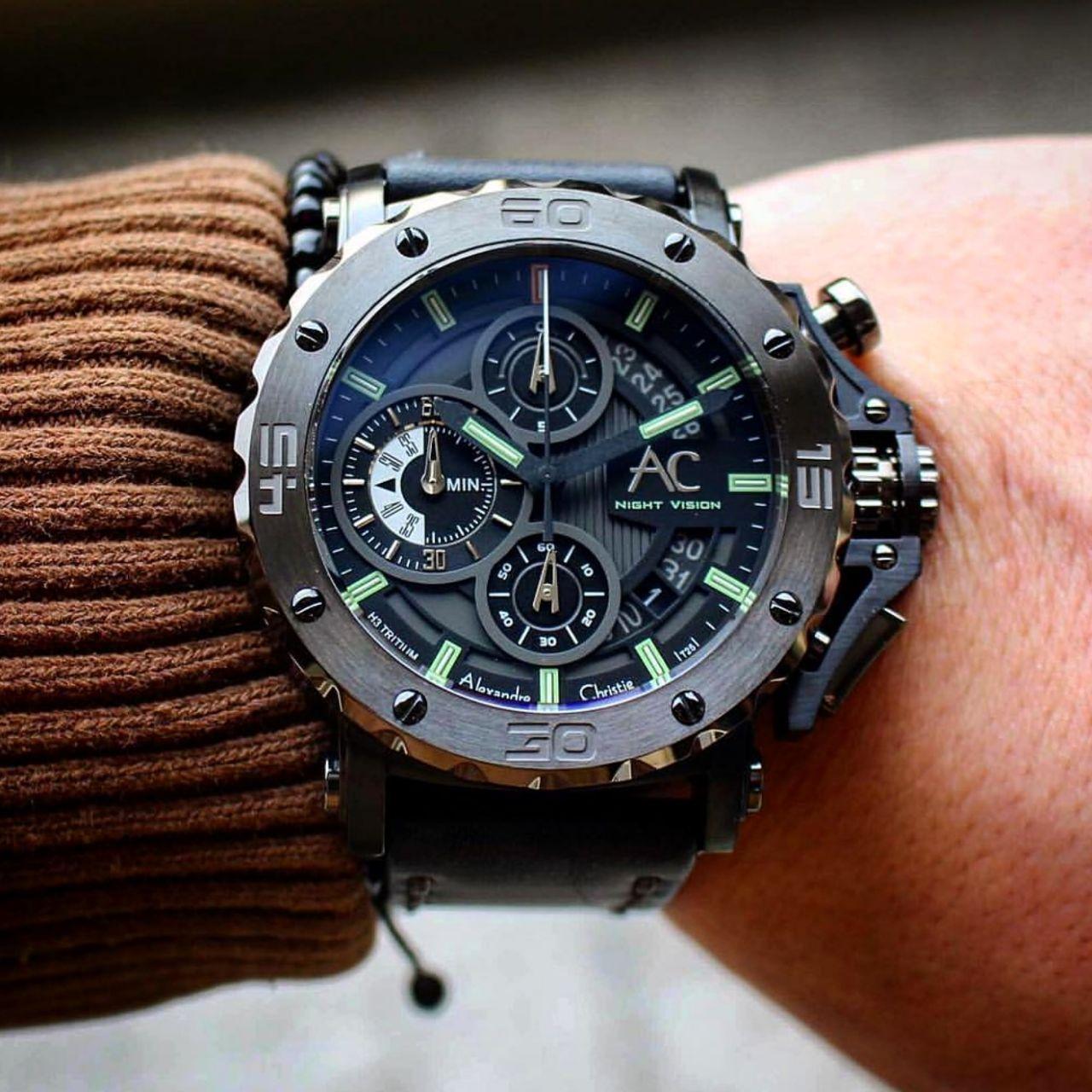 Alexandre Christie AC9201 Original Jam Tangan Pria Stainless Leather Hitam