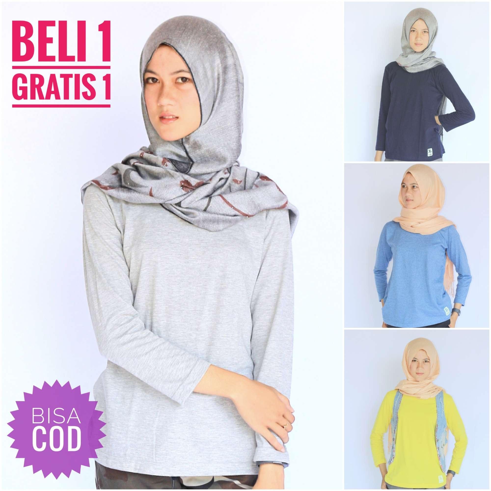 2 PCS Kaos T-shirt Polos Wanita Lengan Panjang Katun Longsleeve Cewek SMP SMA Cotton Combed Distro