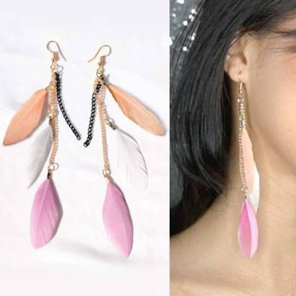 ANTING Korea Anting HOOKS Lucu Aksesoris Fashion Wanita Import Murah Multi Colored Feather Earrings