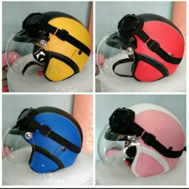 HELM BOGO RETRO KULIT KLASIC KACAMATA PLUS KACA BOGO ORI