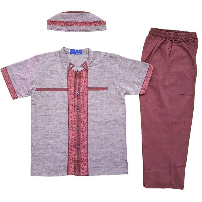 PROMO Baju Muslim Koko Anak Laki-Laki Stelan Setelan Set Peci PT3-1