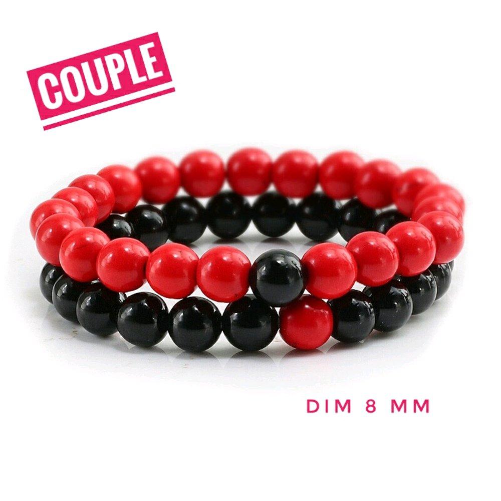 Gelang Couple Natural Batu Black Onix Dan Red Marjan Tampil Serasi