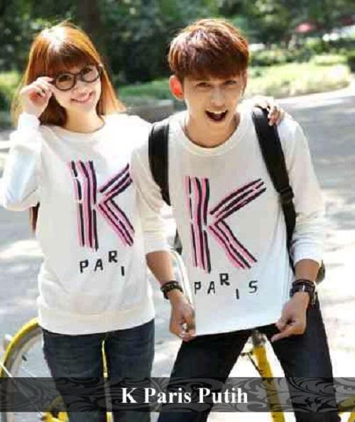 LenganPanjang Kaos Couple Lengan Panjang Baju Pasangan Keren K Paris Putih