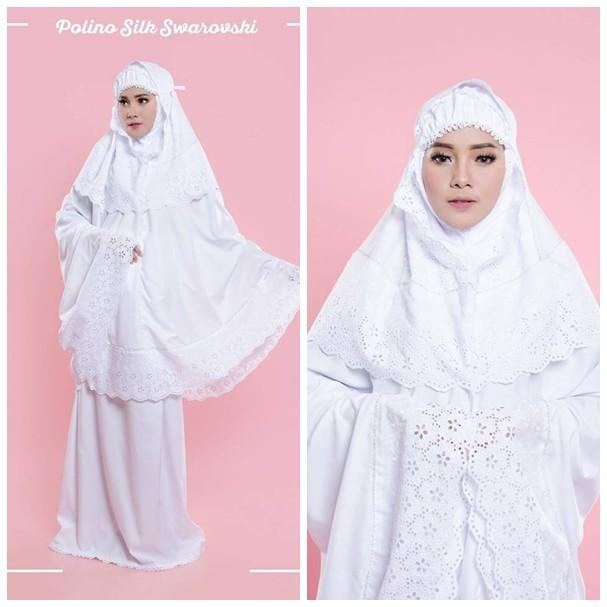 Mukena Putih Swarovski - Mukena Polino Silk Swarovski Renda Kerancang Bisa Juga Untuk Hantaran Nikah
