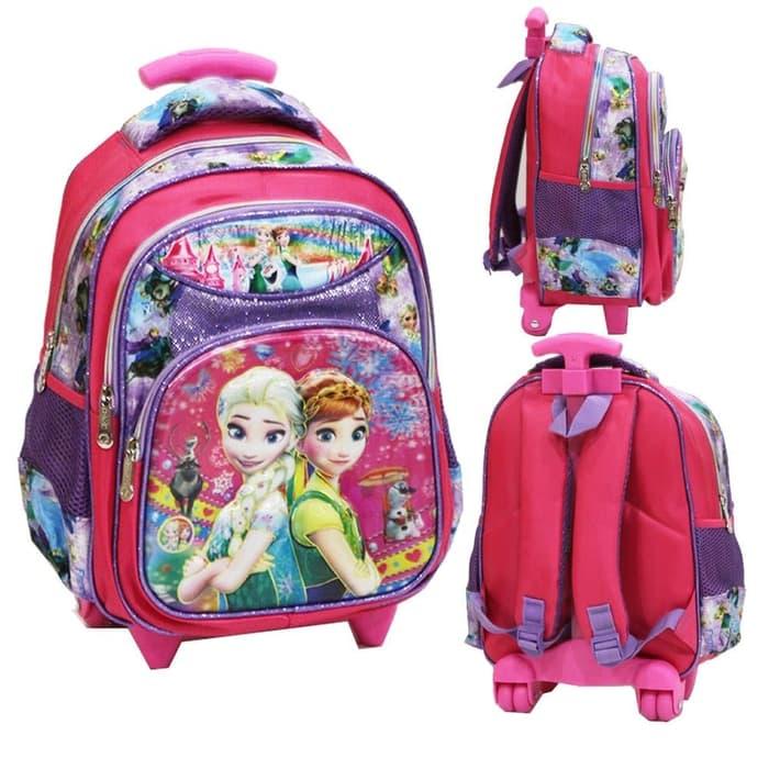 Tas Trolley Anak TK Import Frozen Fever 5D Timbul Hologram 3 Kantung