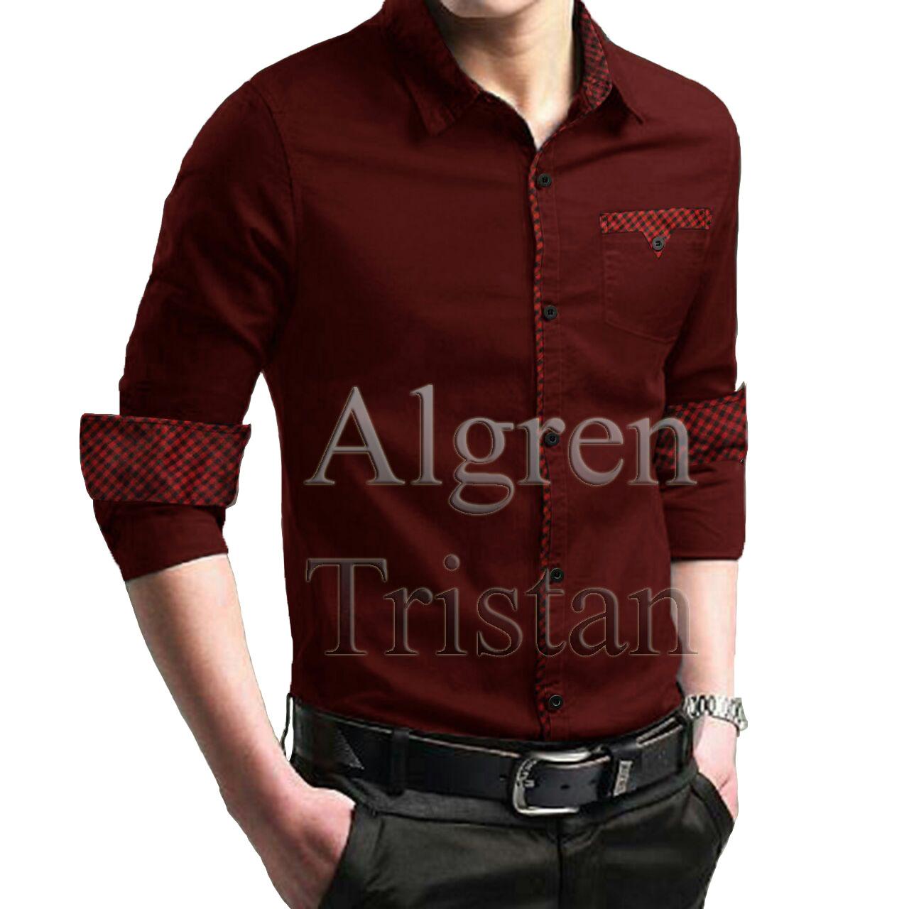 Algren Baju Hem Kemeja Pria Tristan lengan panjang - Maroon / Hitam / Biru / Navy / Hijau Army / Abu / Regular fit / Slim Fit / Casual / Polos / Kerja / Kantor / Katun / Kem Tangan Panjang Cowo / Atasan Cowok / Pakaian Laki laki Dewasa Slimfit