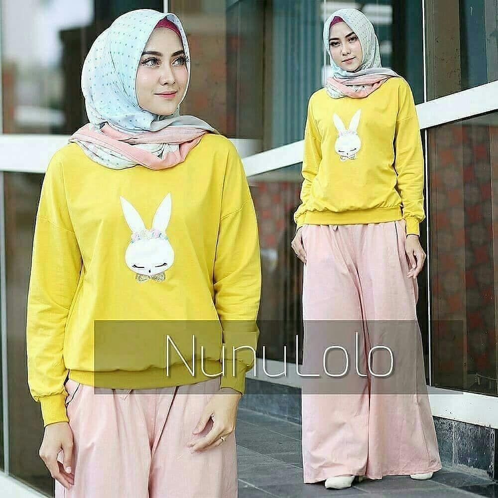 Baju Muslim Original Setelan Rabbit Set Combad Mix Baloteli Baju Wanita Hijab Trendy Celana+Baju Atasan Modern Setelan Modis Casual Trendy Terbaru
