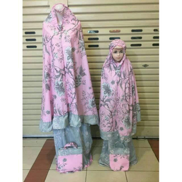 MUKENA COUPLE IBU DAN ANAK BAHAN KATUN JEPANG FLOWER PINK BAHAN ADEM KUALITAS BAGUS Tosca flower