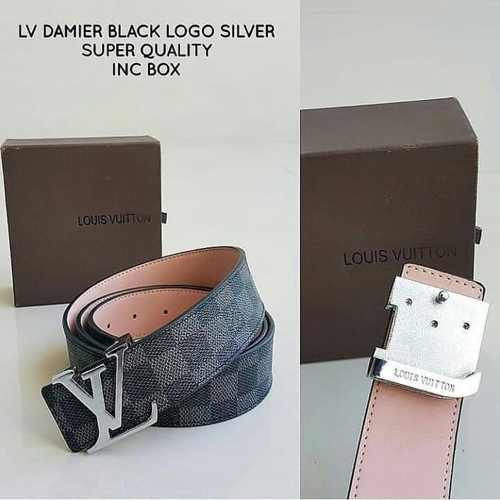 Ikat Pinggang LV Damier Black Logo Silver