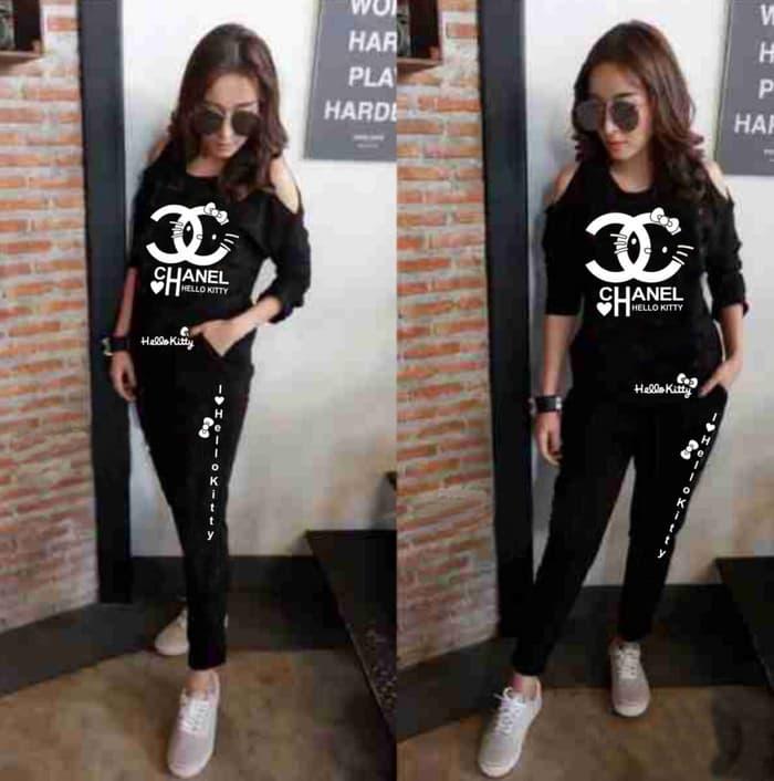 60370 stelan kitty chanel/stelan wanita murah/stelan olahraga wanita