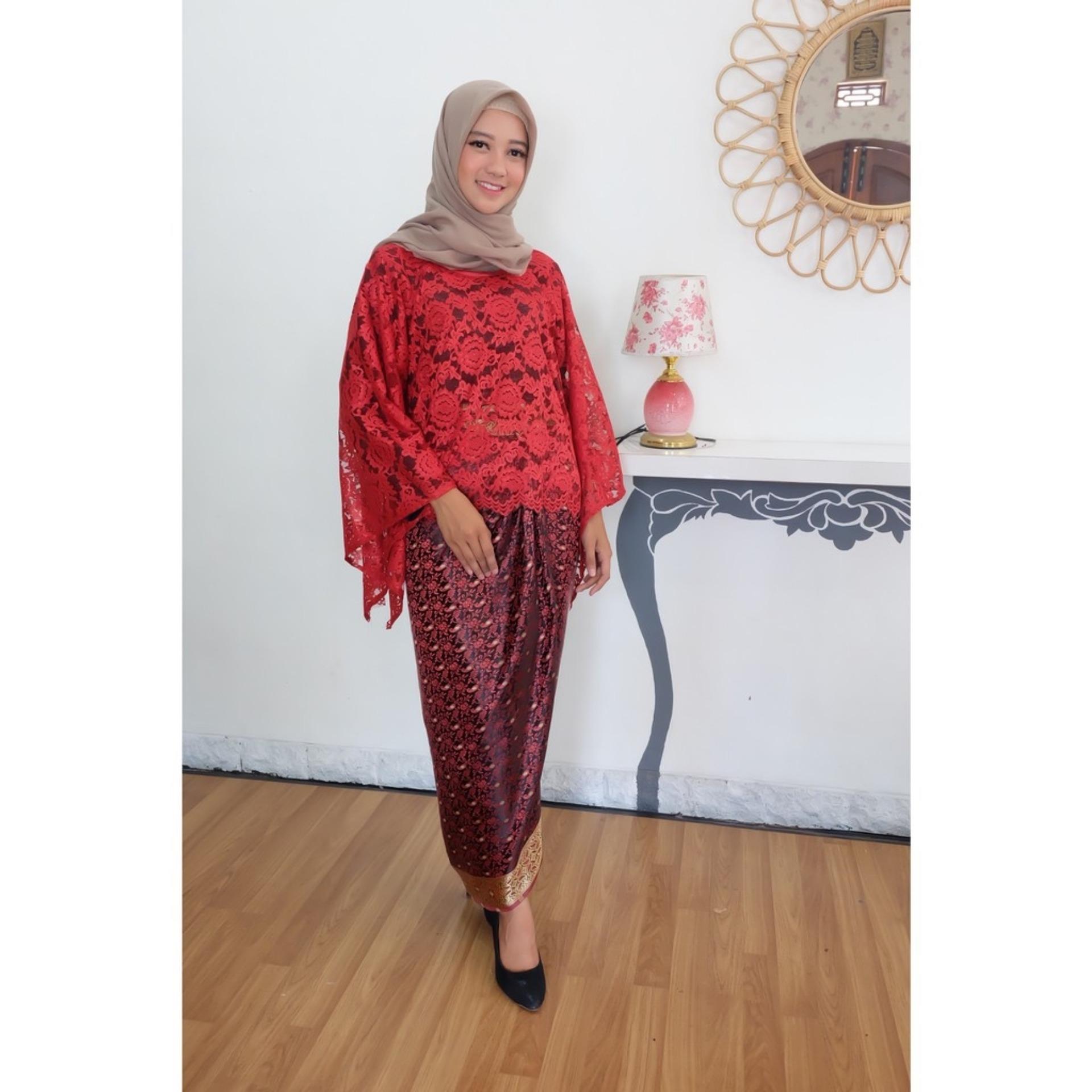 Pakaian Archives Page 223 of 229 HARGAtBARU Set Cape Brukat Brokat Kebaya Modern dan Rok Lilit Brukat Wanita Merah