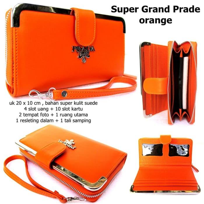 TERLARIS!!! dompet wanita kulit kw super pradae grandis titanium oren jeruk - qlWAOI
