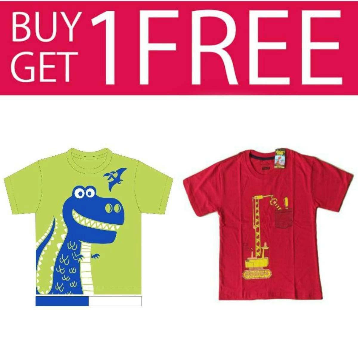 Kaos Anak Karakter - Dinosaurus Hijau Free Crane Merah