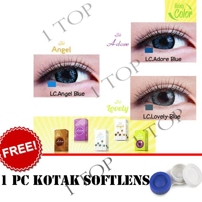 Softlens Living Color Blue - Random : Adore, Angel, Lovely - Kualitas Bagus + FREE Lenscase