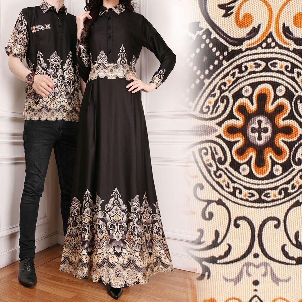 BAJU PASANGAN / COUPLE GAMIS MAXI DRESS VINA DAN KEMEJA PRIA WARNA HITAM