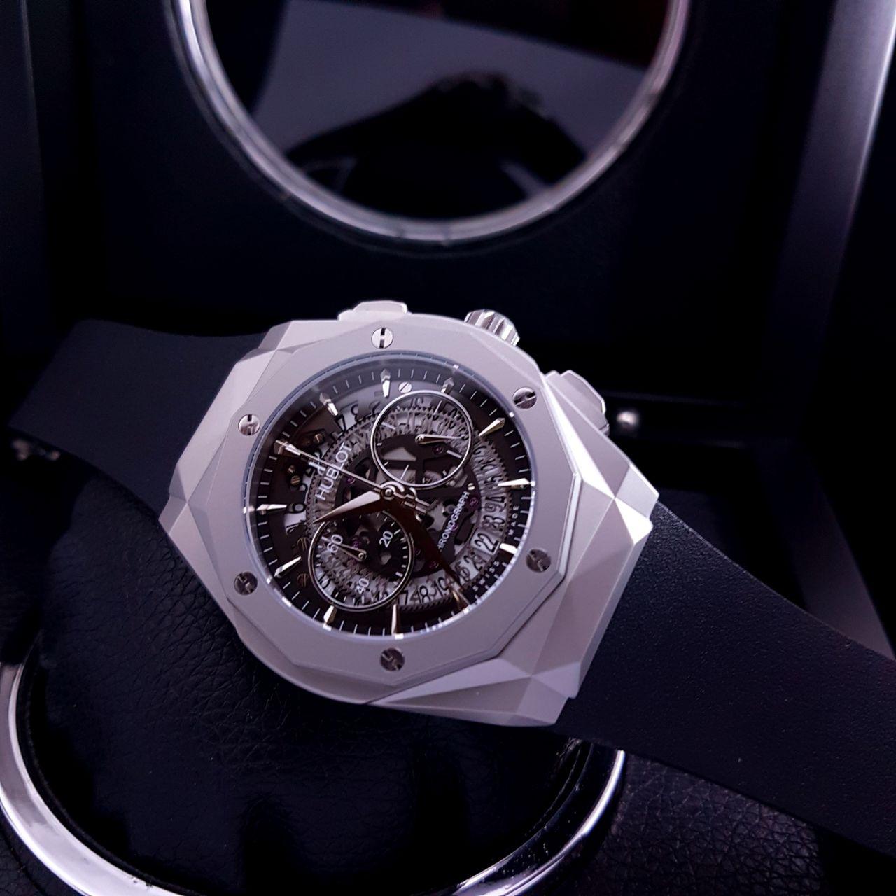 Jam Hublot Geneve Chronograph Black Rubber List Silver