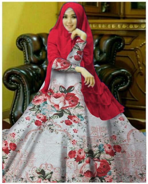 gamis syari evania navy katun jepang plus khimar