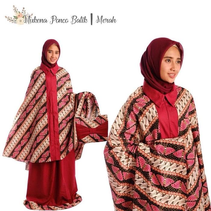 Mukena Katun Jepang Ponco Batik (Merah)