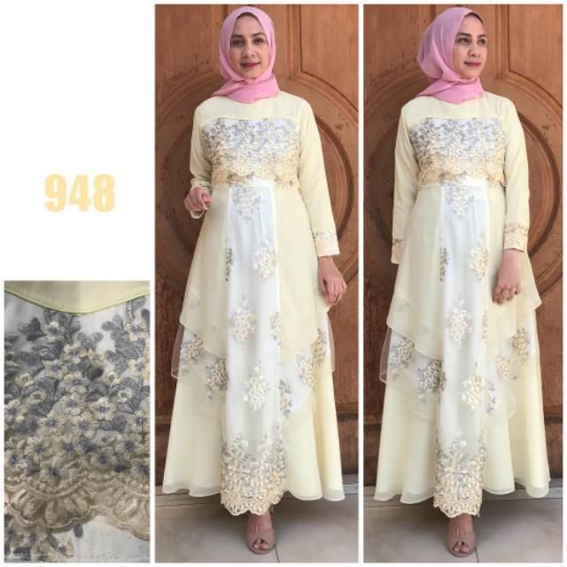 Gamis Pesta Bahan Tile Bordir Dan Ceruti