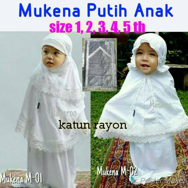 Mukena Putih Balita Anak 1-5 th Sajadah Bulu Katun Rayon Adem M-01 size 1th