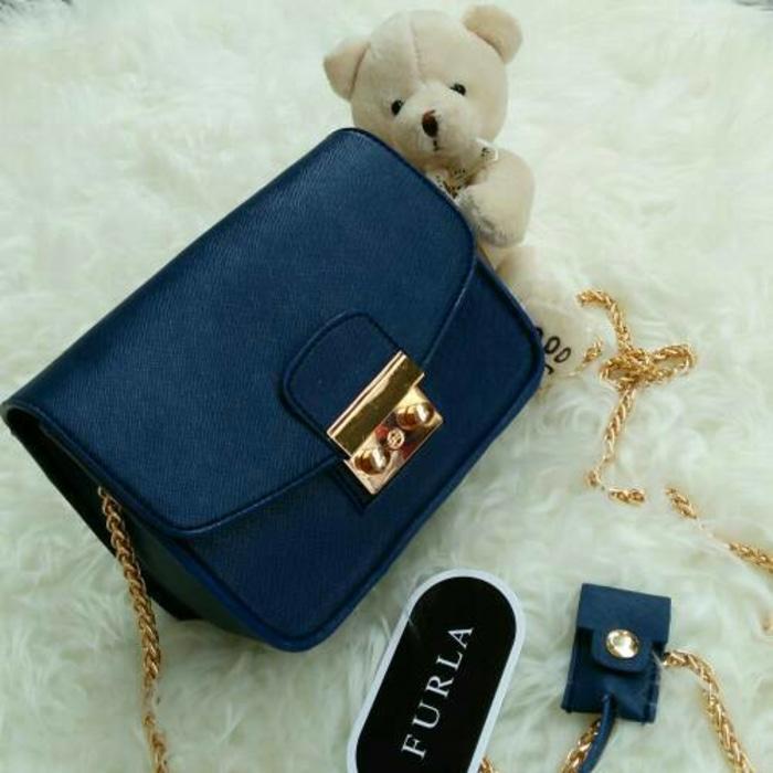 Tas Fashion Rantai Branded Furla Metropolis Mini 16 CM Warna Biru Navy - 5KDpIz