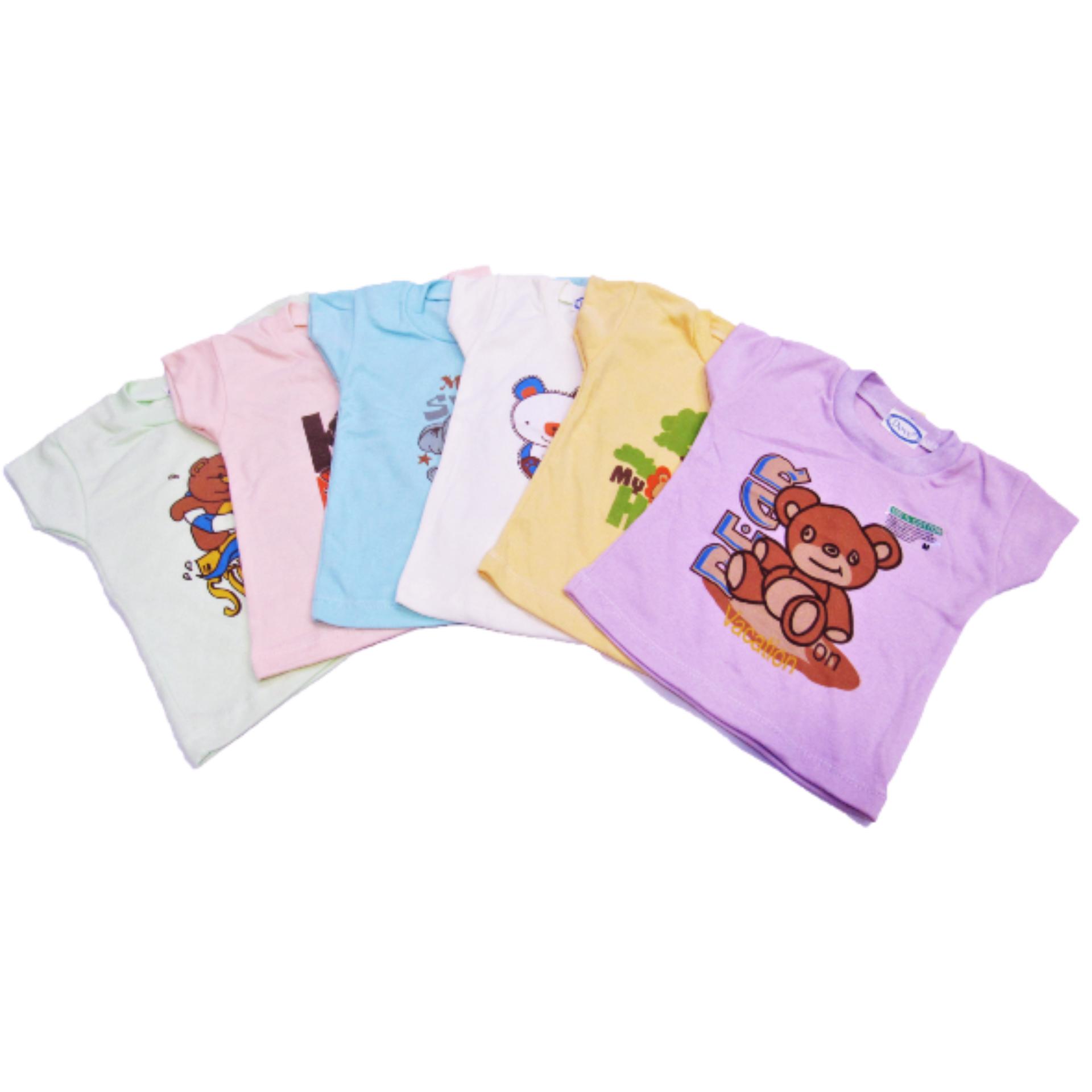 Wulanda 6 pcs baju bayi kaos oblong anak dove motif gambar multiwarna