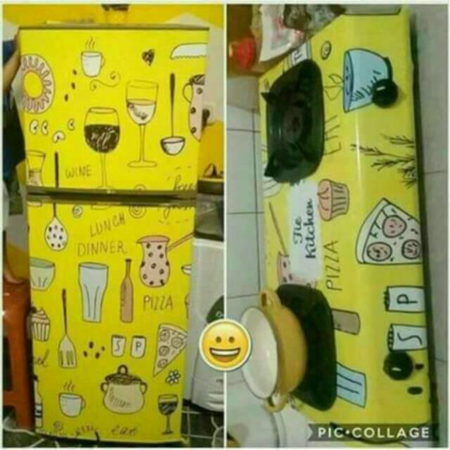 1set stiker kulkas 2 pintu+ kompor.motif cantik.harga murah.terlaris