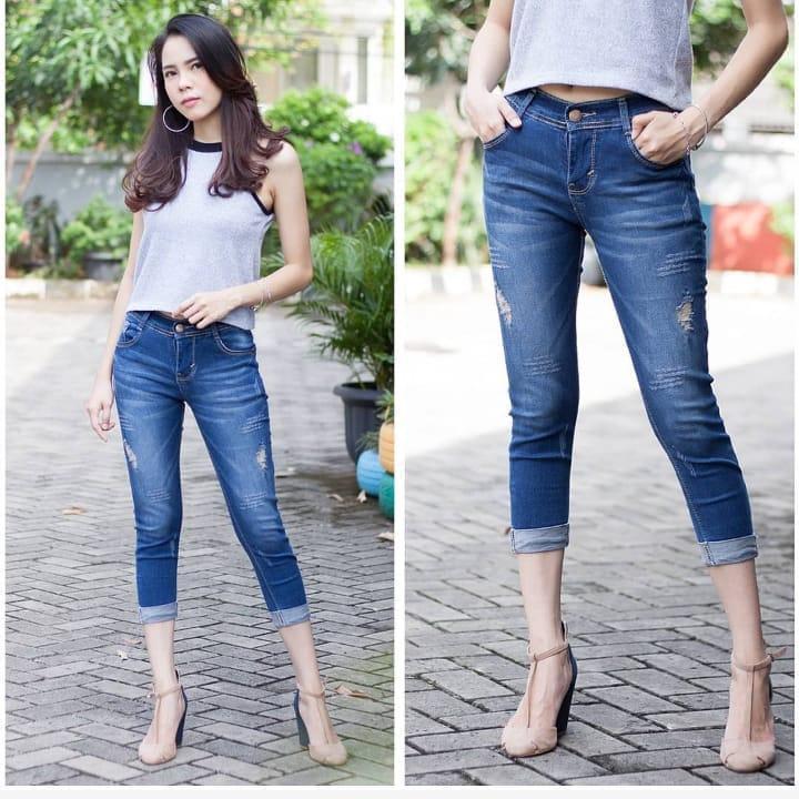 JHF- terbaru - jeans wanita ripped 7/9 cakar - laser stik balik
