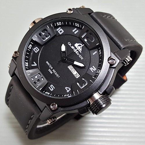 Jam Tangan Pria / Cowok Quiksilver Number Daydate Leather Black F380