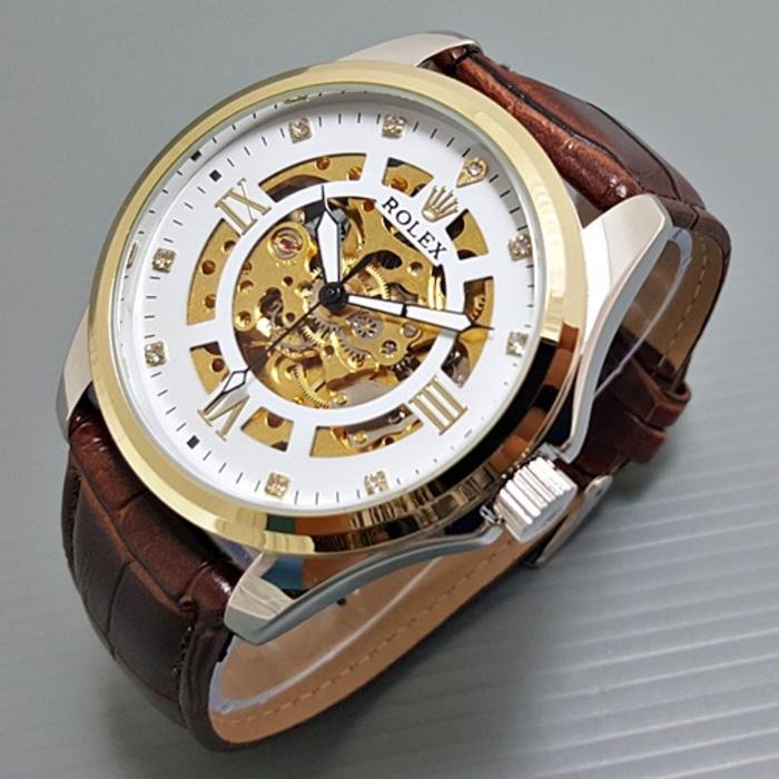 Jam Tangan Rolex Pria Cowok Leather Skeleton Diamond Gold Romawi Murah - Jam Tangan Modern - Jam Tangan Mewah - Jam Tangan Import - Jam Tangan Unik - Jam Tangan Laris - Jam Tangan Original