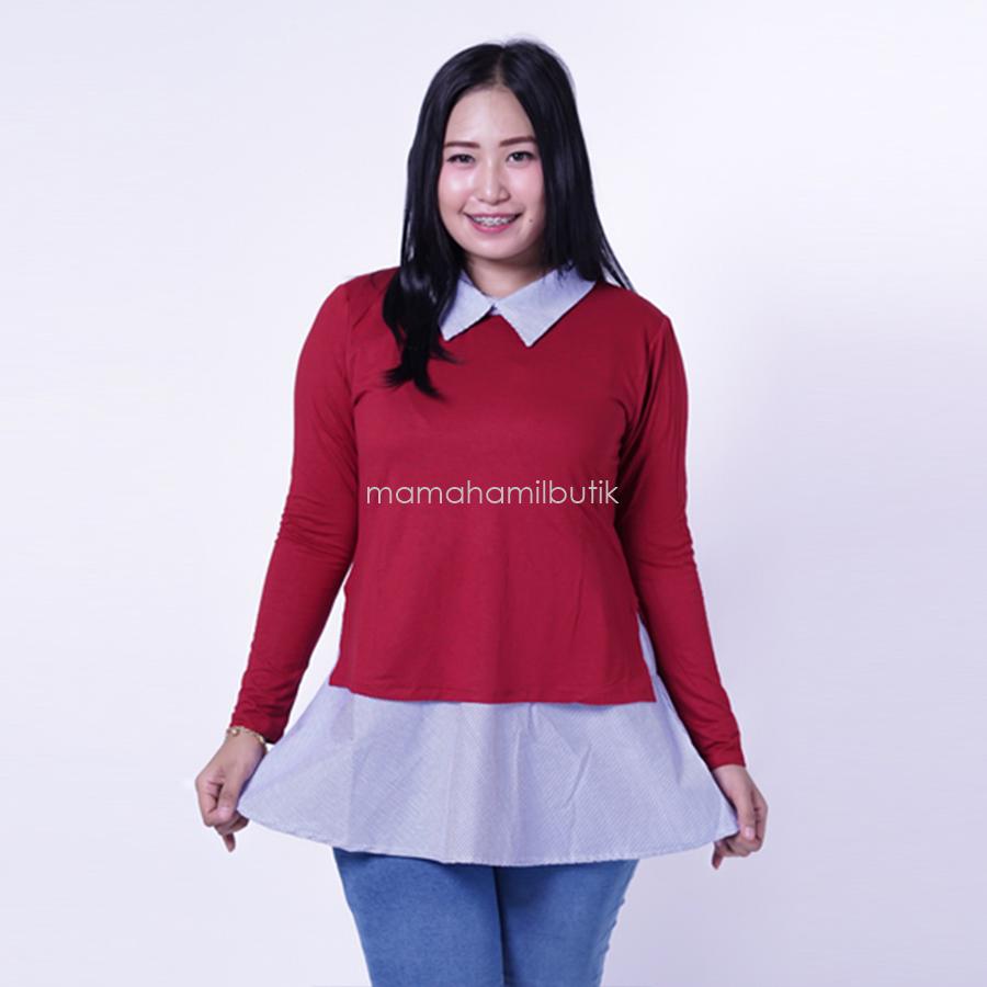 Ning Ayu Baju Hamil Menyusui Kerja Katun Salur Korea Style - SJ 363 / Baju Menyusui Lengan Panjang / Baju Atasan Menyusui / Baju Menyusui Muslimah / Baju Muslim Wanita untuk Ibu Menyusui/ Baju Hamil Untuk Kerja / Baju Hamil Untuk Kerja Modis