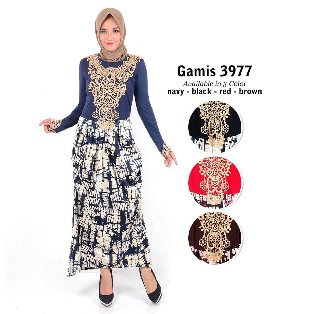 Monellina Fashion Baju Gamis Dress XL Jumbo Big Size Murah Wanita Muslim Kekinian 3977 Hitam