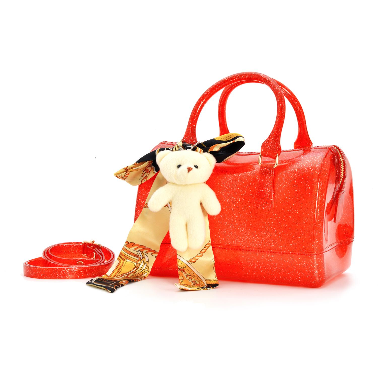 Tas Fashion Wanita Import, Tas Wanita, Tas Import Grandys Furla Jelly Tabung Glitter FREE Accessoris Syal, Boneka dan Gembok