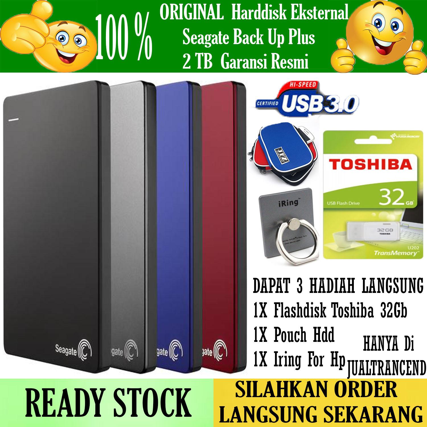 Seagate Backup Plus Slim 2TB - HDD - HD - Hardisk External 2.5 + GRATIS Flashdisk 32Gb Toshiba + Iring Stand Hp + Pouch Harddisk
